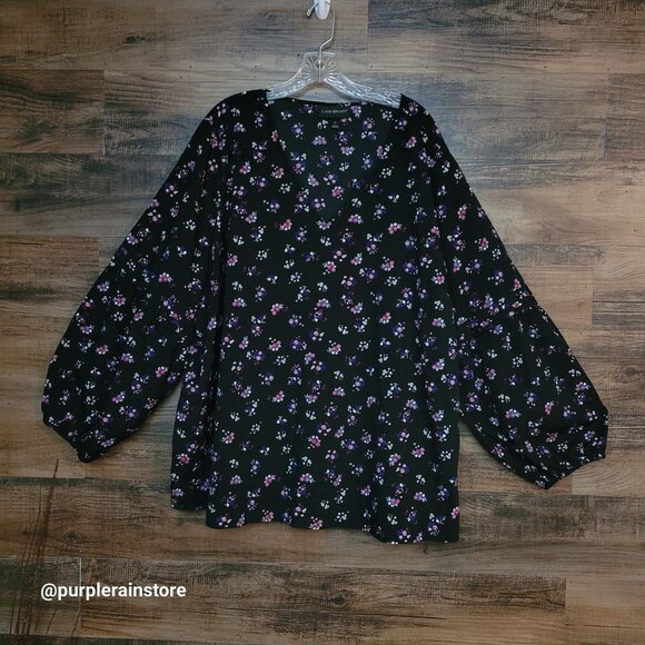 Lane Bryant Floral Tunic Top 26 Balloon Sleeve V Neck Ethereal Cottagecore - Picture 1 of 13